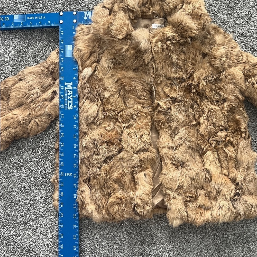 Vintage Genuine Tan Rabbit Fur Long-Sleeve Boho Mod Retro Opera Coat - Size 7/8 - Picture 7 of 9